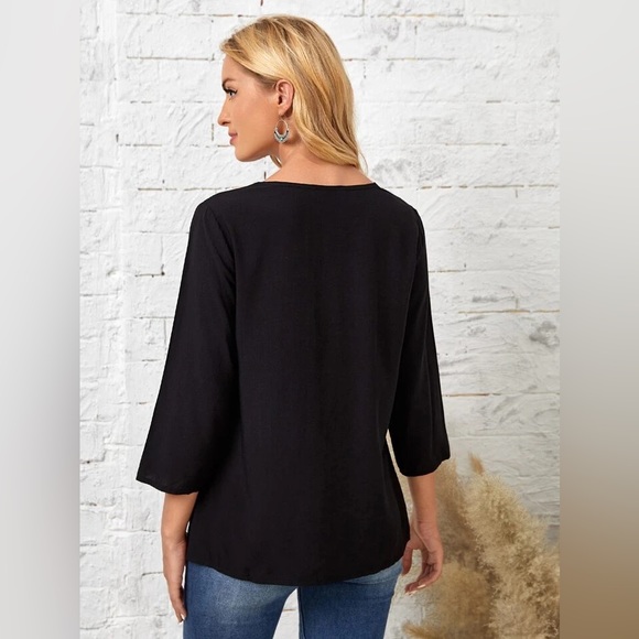 New Women 3/4 Sleeve Blouse l V Neck Solid Color Casual Loose T Shirt Sz S - Picture 2 of 7